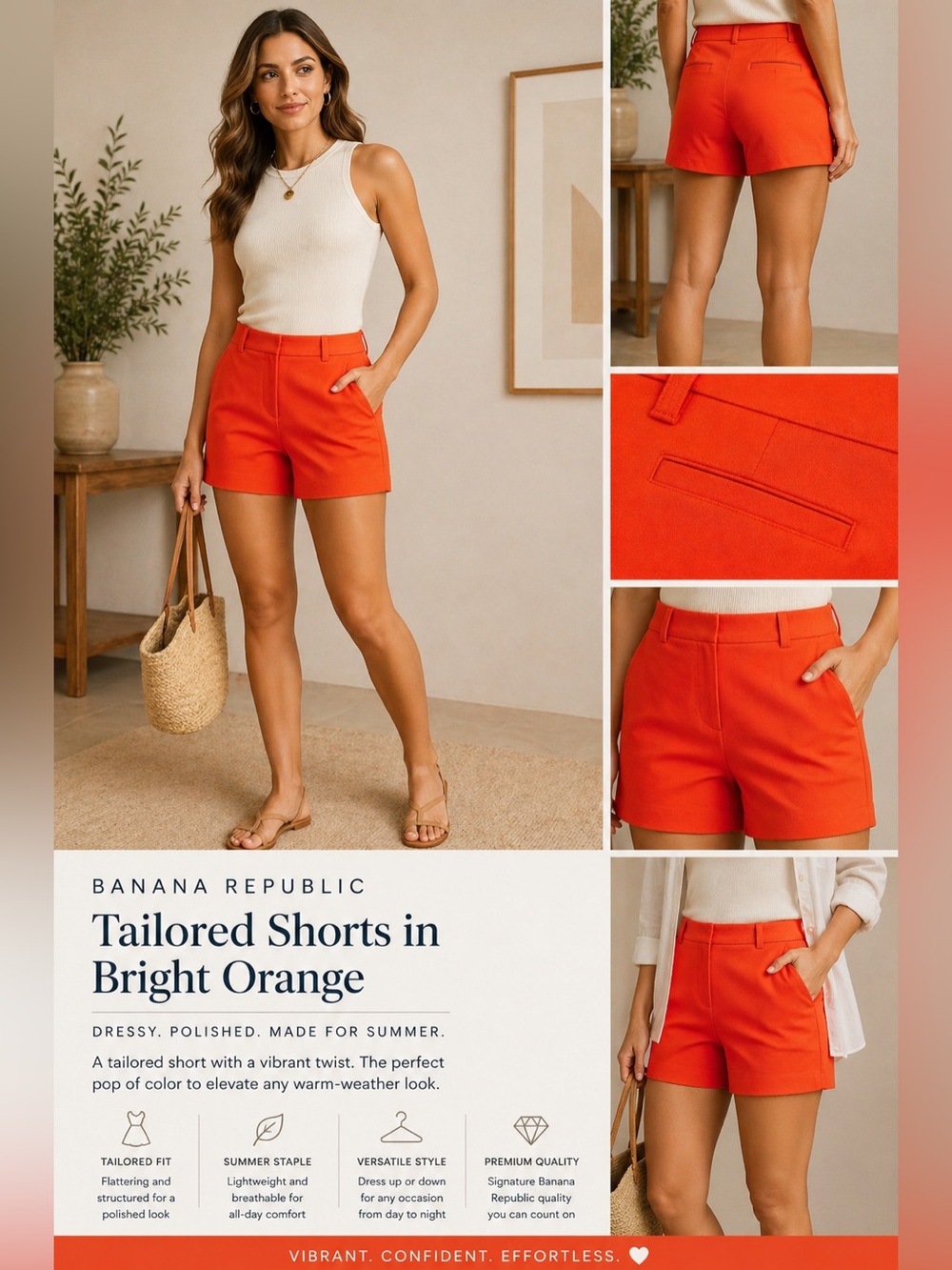 Banana Republic Bright Orange Tailored Shorts Size 0 – Dressy Summer Staple